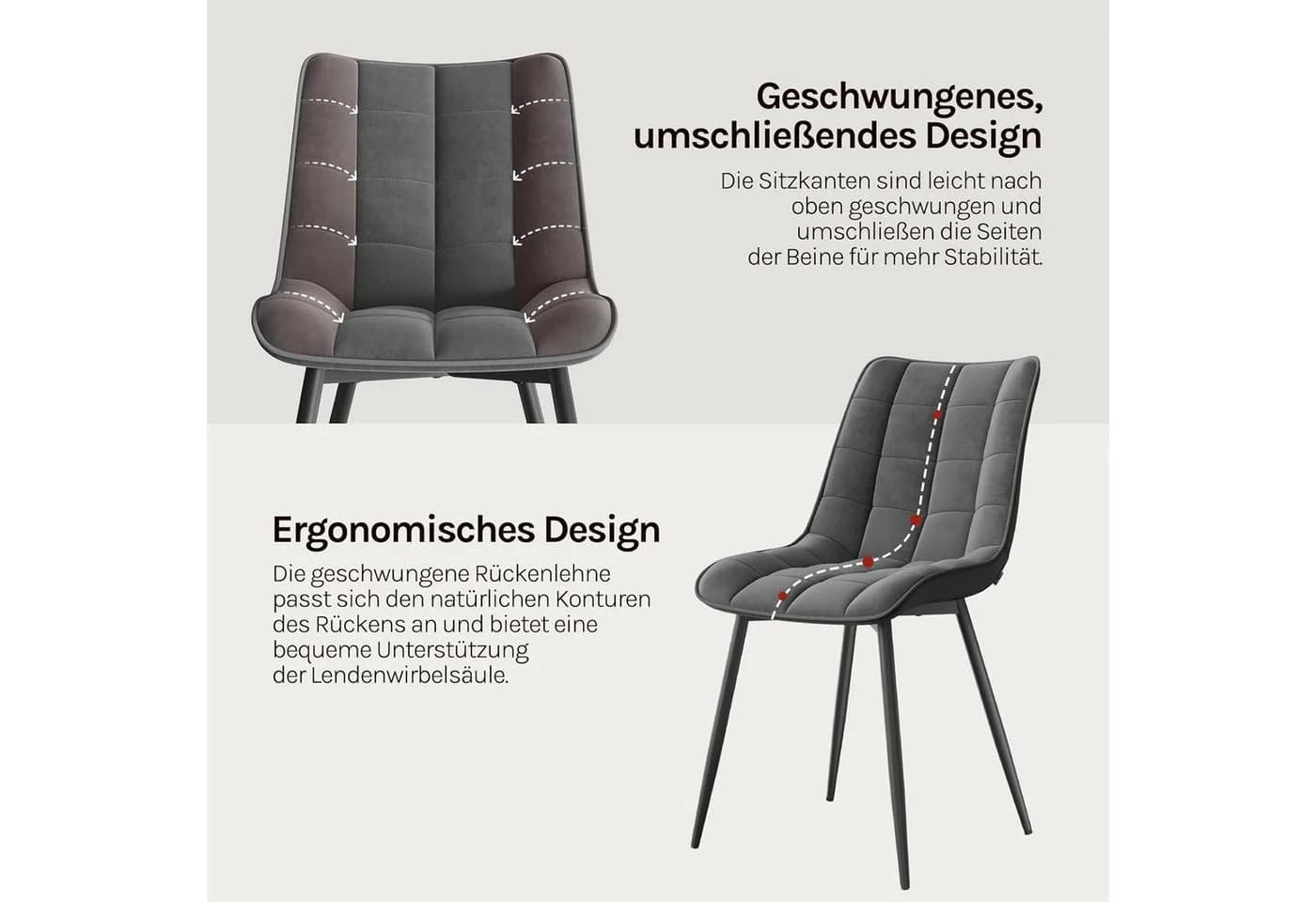 Woltu Esszimmerstuhl 4er-Set Dunkelgrau Samt Metallbeine - Bild 4