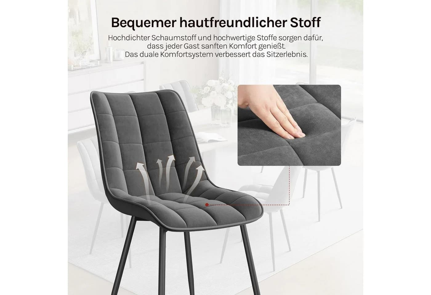 Woltu Esszimmerstuhl 4er-Set Dunkelgrau Samt Metallbeine - Bild 5