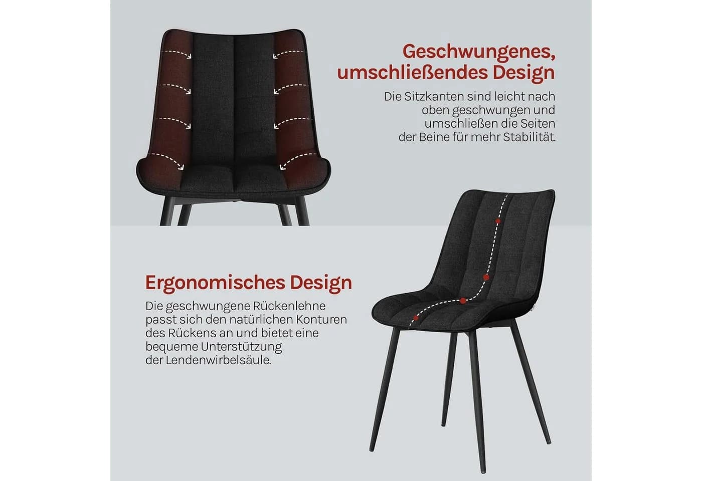 Woltu Esszimmerstuhl 4er Set Anthrazit Kunstleder Metallbeine - Bild 4