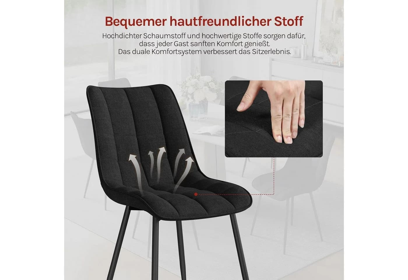 Woltu Esszimmerstuhl 4er Set Anthrazit Kunstleder Metallbeine - Bild 5