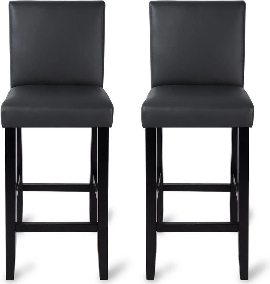 Woltu Barhocker 2er Set Grau Massivholz Kunstleder mit Lehne - Bild 2