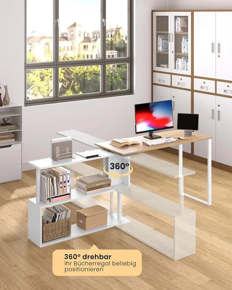 Woltu Schreibtisch mit Ablage 360° drehbar Holzwerkstoff Metall - Bild 4