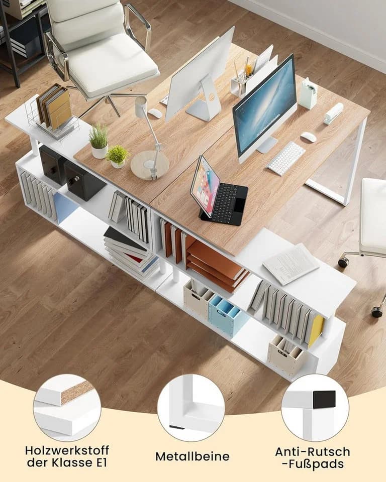 Woltu Schreibtisch mit Ablage 360° drehbar Holzwerkstoff Metall - Bild 5