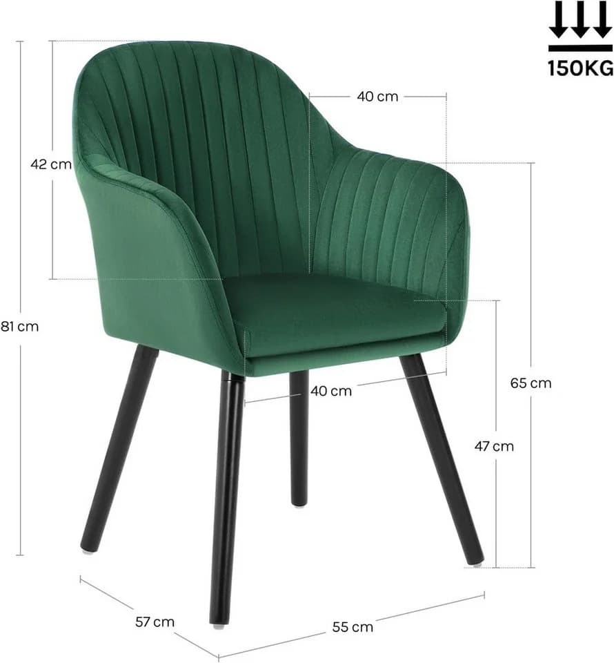 Woltu Esszimmerstuhl 4er Set Samt Massivholz mit Armlehne Grün/Schwarz - Bild 3