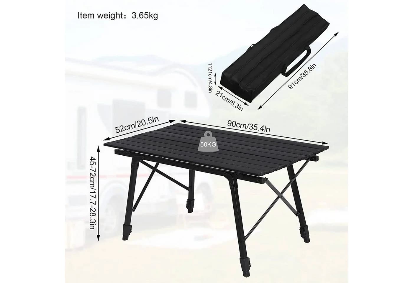 Woltu Campingtisch Klappbar Höhenverstellbar Aluminium Schwarz - Bild 3