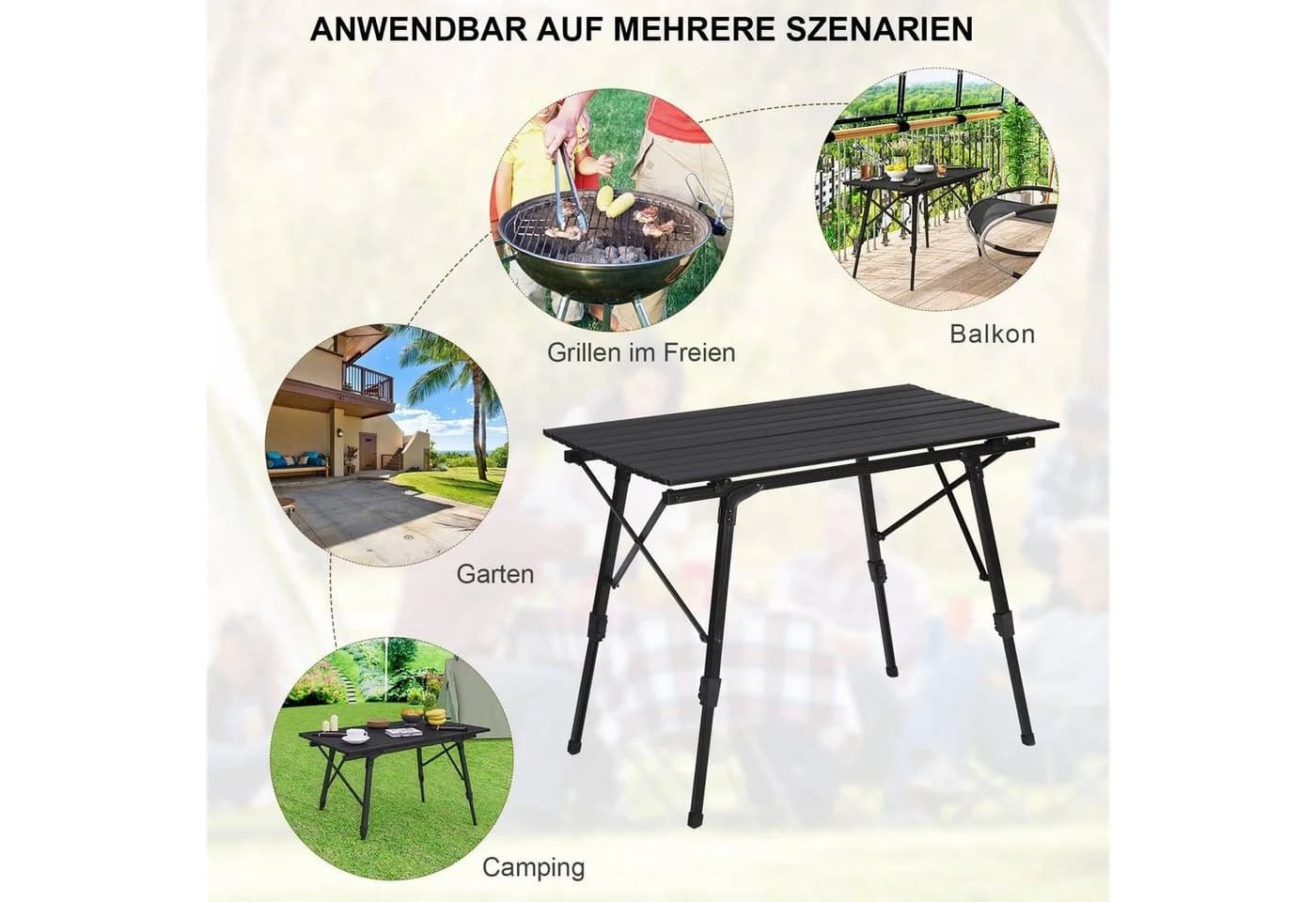 Woltu Campingtisch Klappbar Höhenverstellbar Aluminium Schwarz - Bild 5