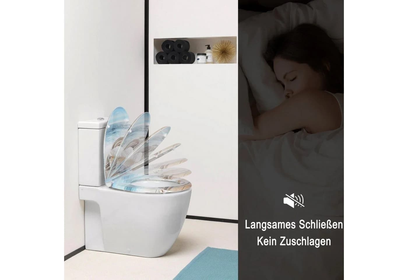 Woltu WC-Sitz Softclose Duroplast Weiß Grün O-Form - Bild 5