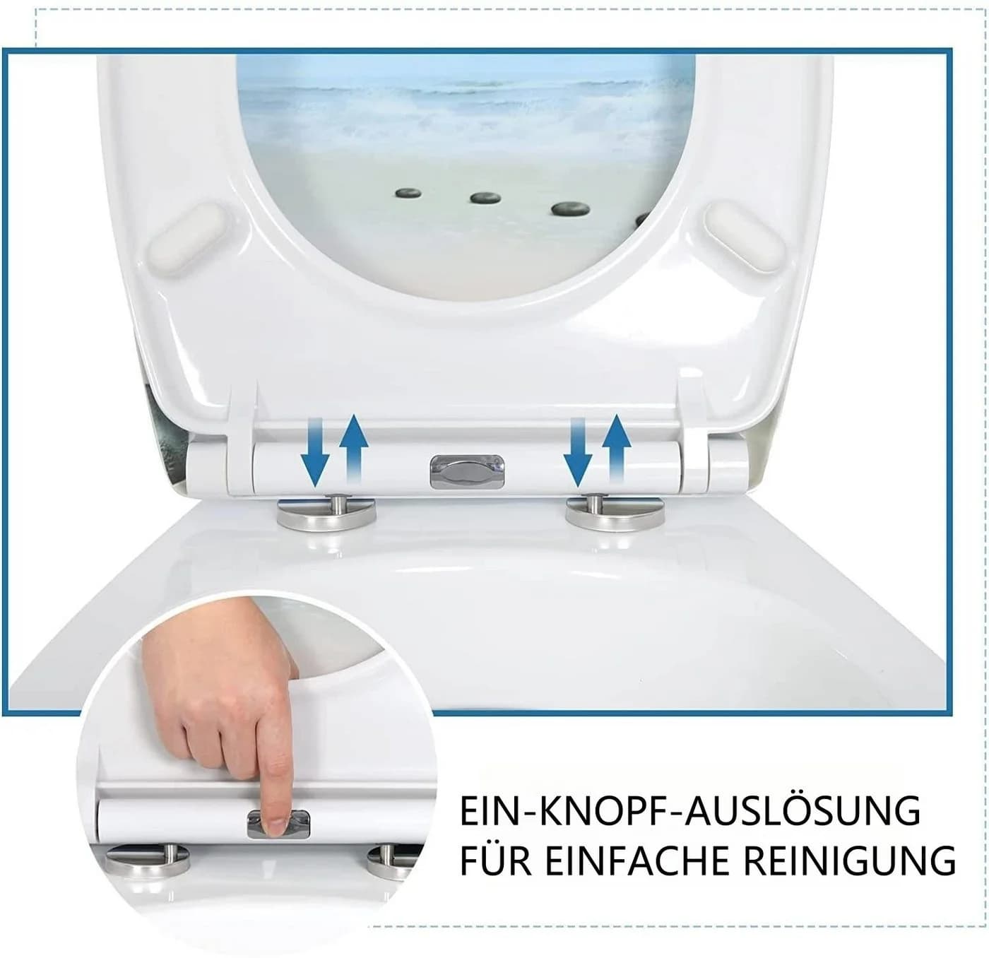 Woltu WC-Sitz mit Absenkautomatik Blau/Weiß Duroplast - Bild 3