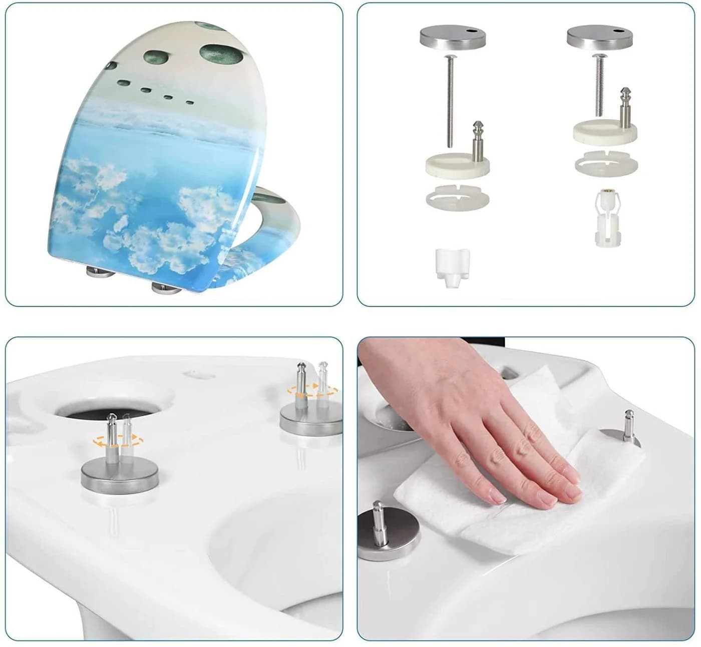 Woltu WC-Sitz mit Absenkautomatik Blau/Weiß Duroplast - Bild 4