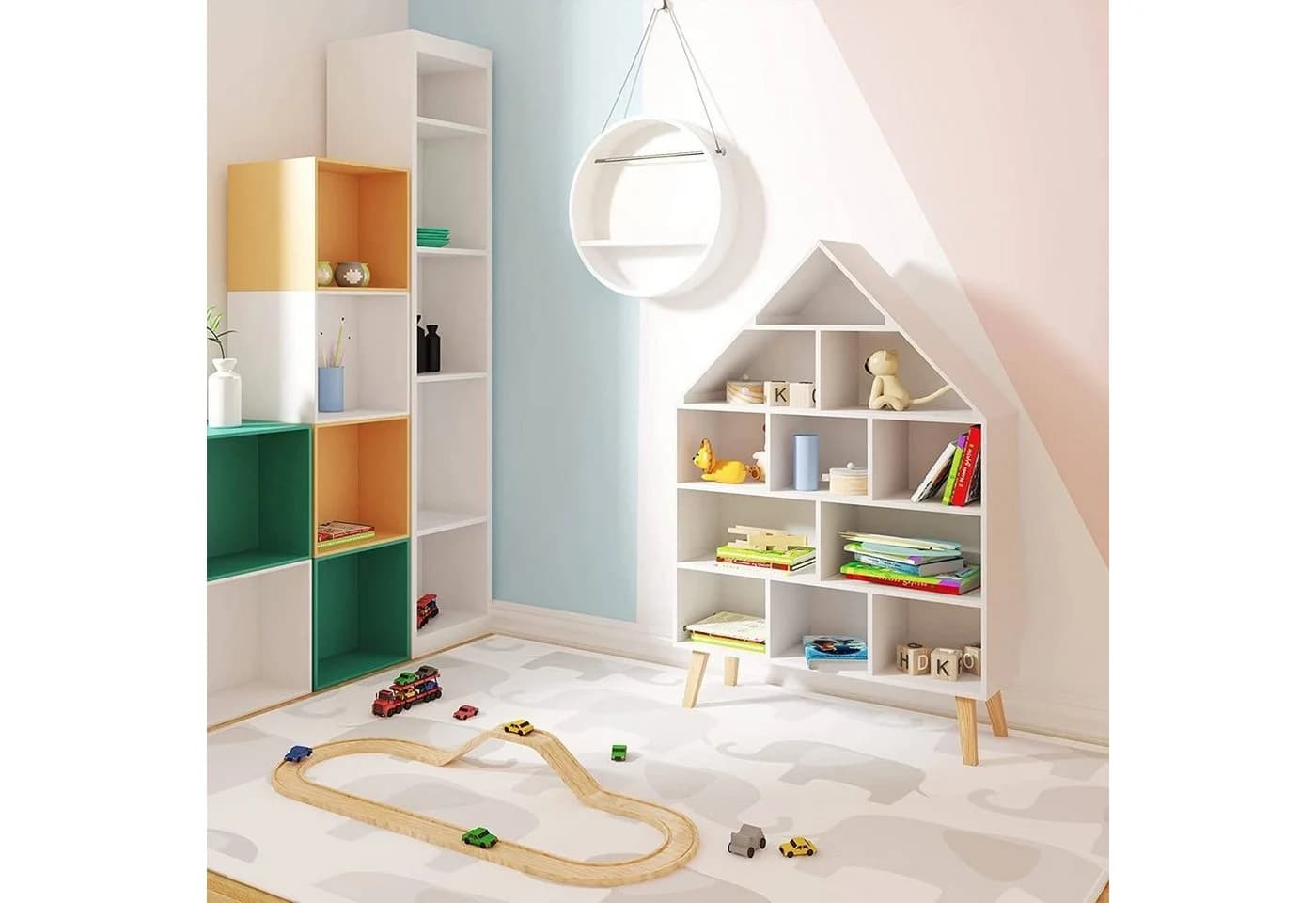 Woltu Bücherregal Hausform Weiß 5 Ebenen Kinderregal