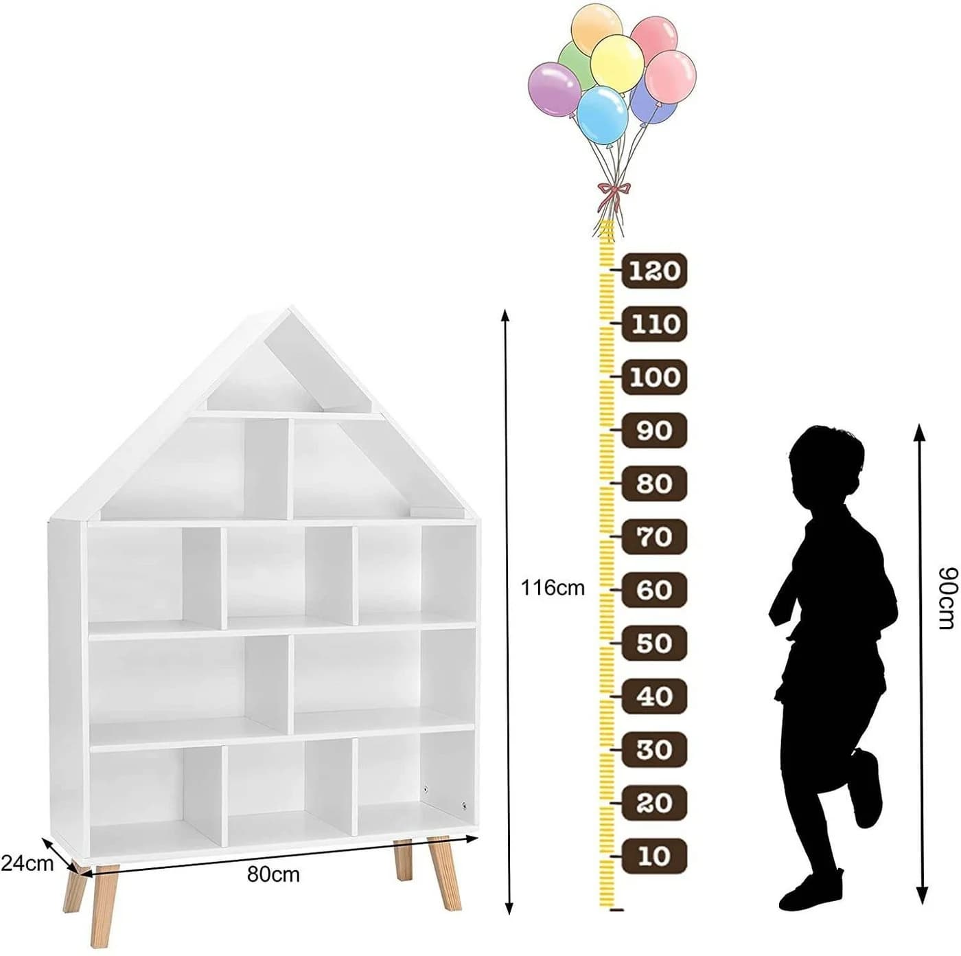 Woltu Bücherregal Hausform Weiß 5 Ebenen Kinderregal - Bild 3