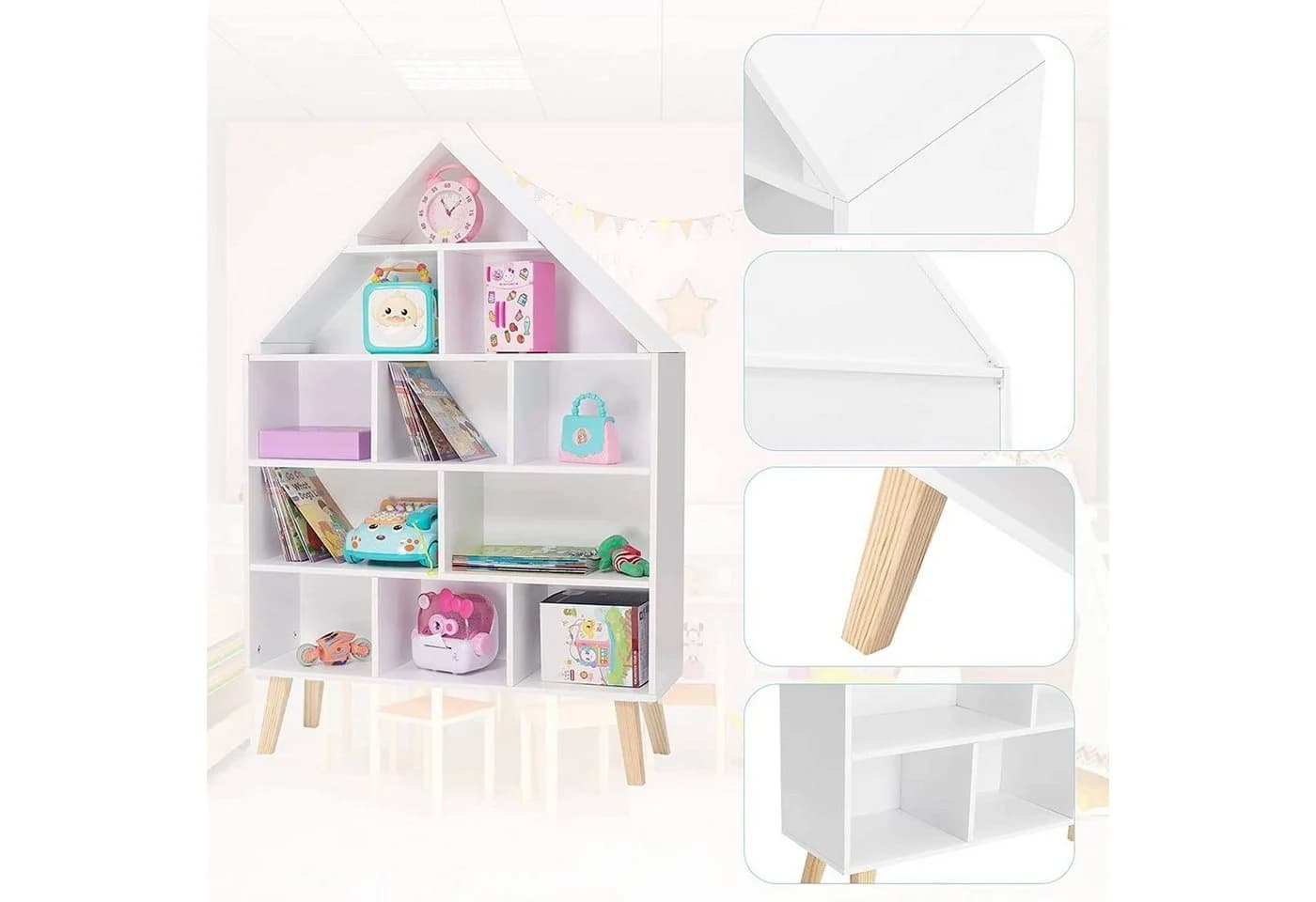 Woltu Bücherregal Hausform Weiß 5 Ebenen Kinderregal - Bild 5