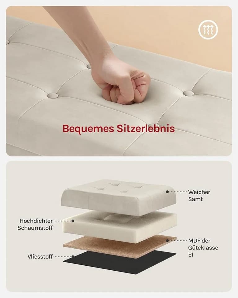 Woltu Sitzhocker mit Stauraum Samt Beige Faltbar - Bild 4
