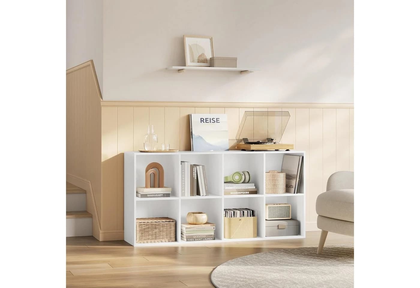 Woltu Bücherregal Weiß 8 Fächer MDF Büroregal Aktenschrank - Bild 4