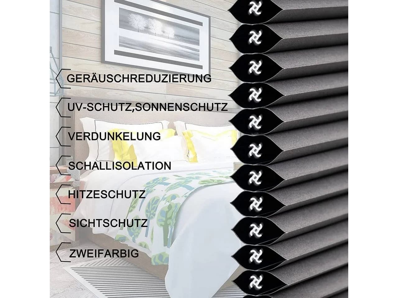 Woltu Plissee Verdunkelnd Klemmfix Dunkelgrau-Weiß - Bild 4