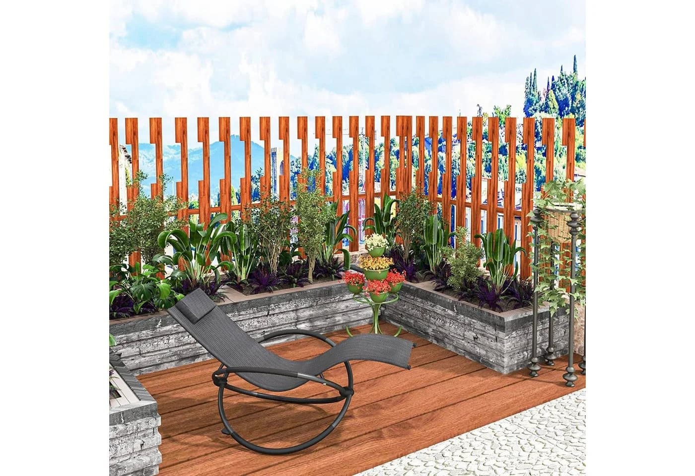Woltu Schaukelstuhl Grau Schwarz Sonnenliege für Garten - Bild 4