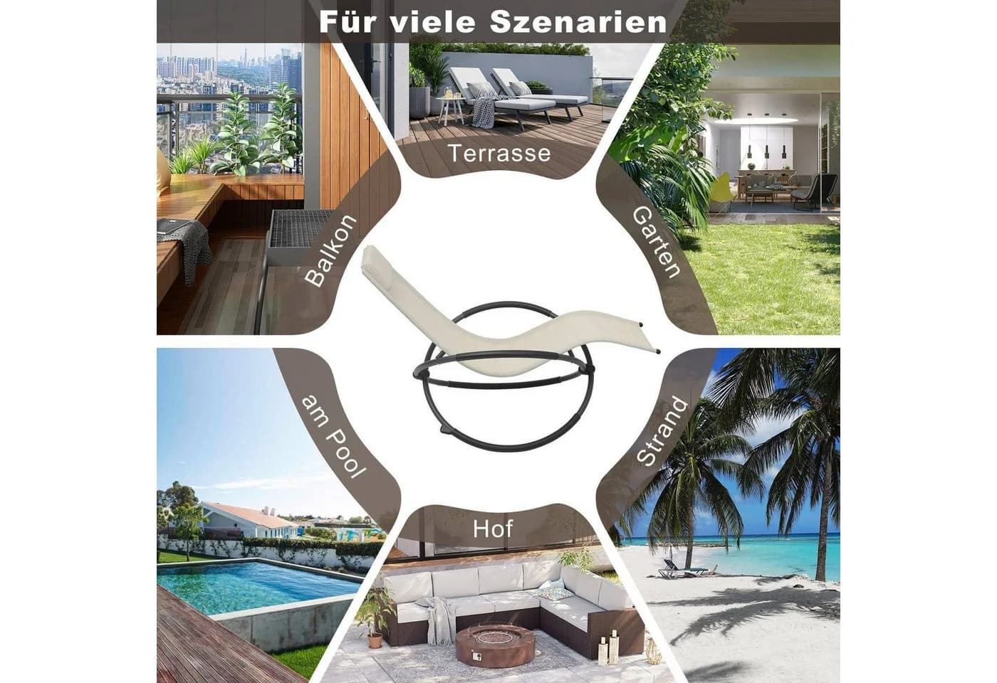 Woltu Schaukelstuhl Grau Schwarz Sonnenliege für Garten - Bild 5