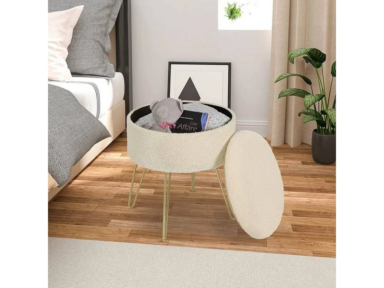 WOLTU Sitzhocker mit Stauraum Teddy-Fleece Hocker