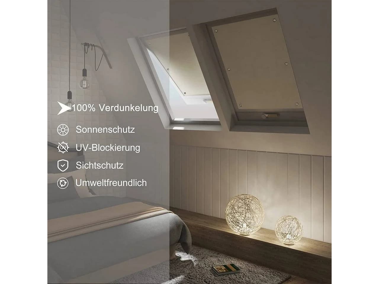 Woltu Dachfensterrollo Thermorollo ohne Bohren mit Saugnapf Grau Beige Schwarz - Bild 3