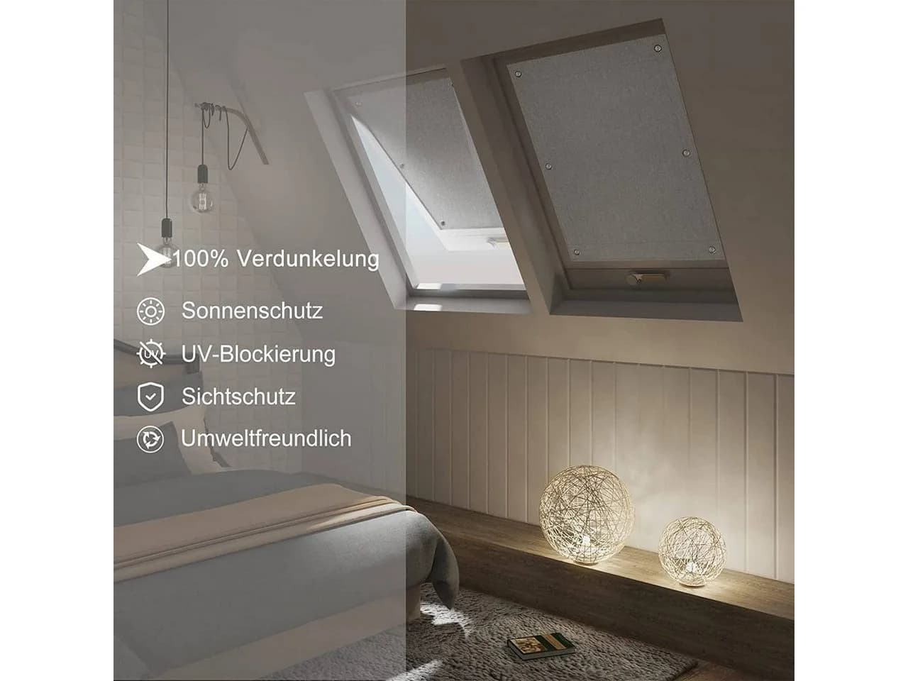 Woltu Dachfensterrollo Thermorollo ohne Bohren Grau Schwarz Saugnapf - Bild 3