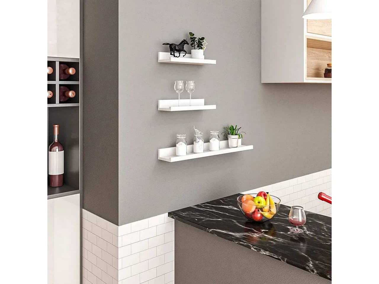 Woltu Wandregal 3-tlg. Freischwebend MDF Weiß/Schwarz/Braun - Bild 4