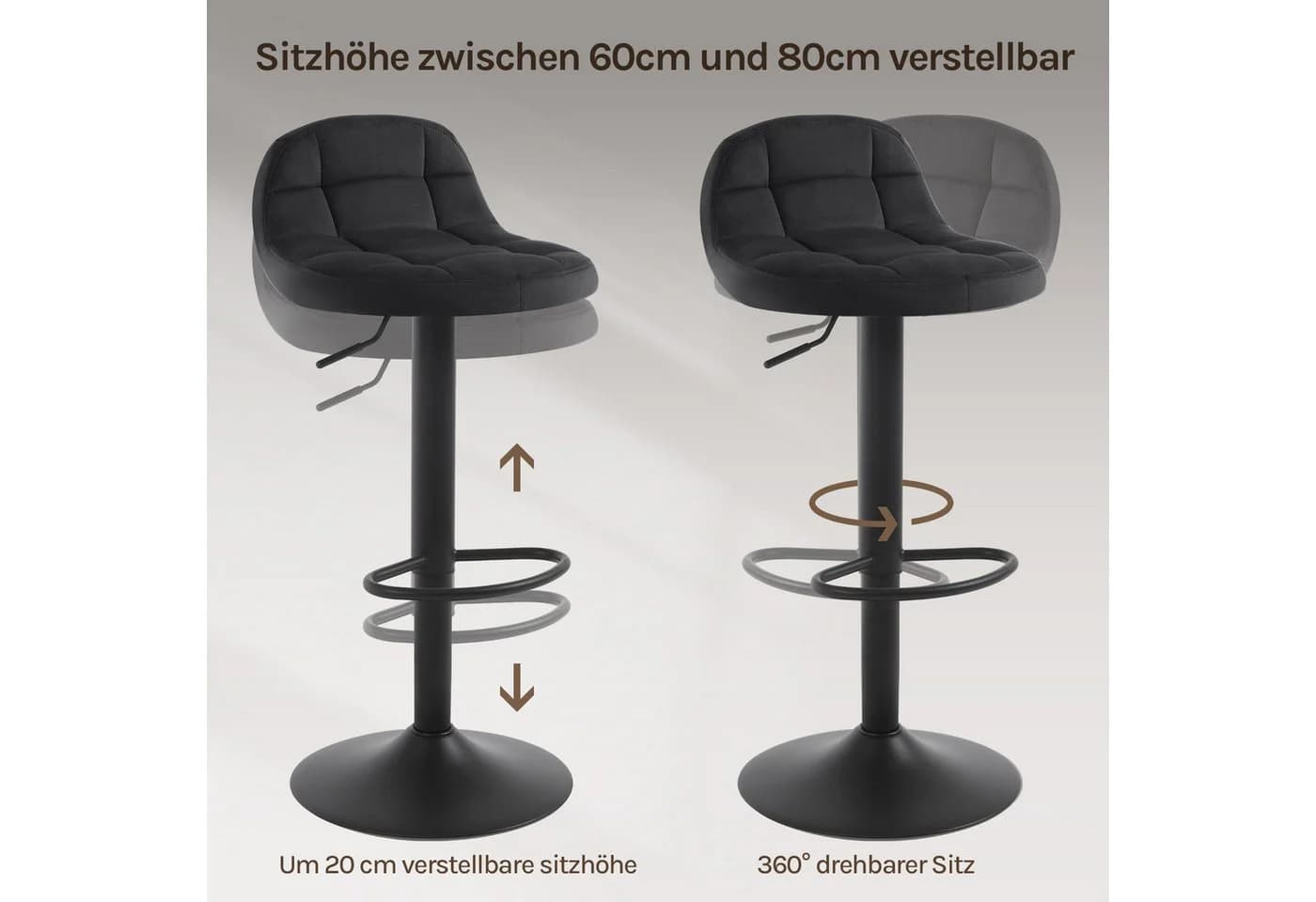 Woltu Barhocker 2er Set Samt Metall 360° Drehstuhl - Bild 4