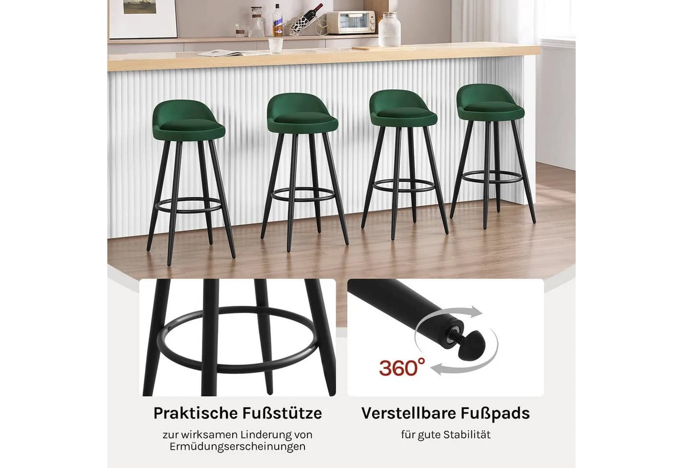 Woltu Barhocker Set 2 Stuhl Schwarz Samt Metall - Bild 4