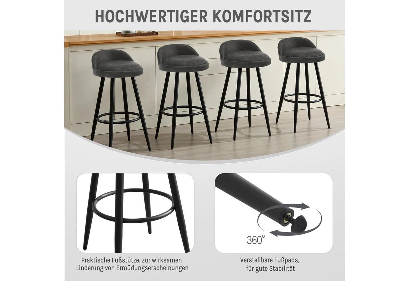 Woltu Barhocker 2er Set Anthrazit Kunstleder - Bild 4