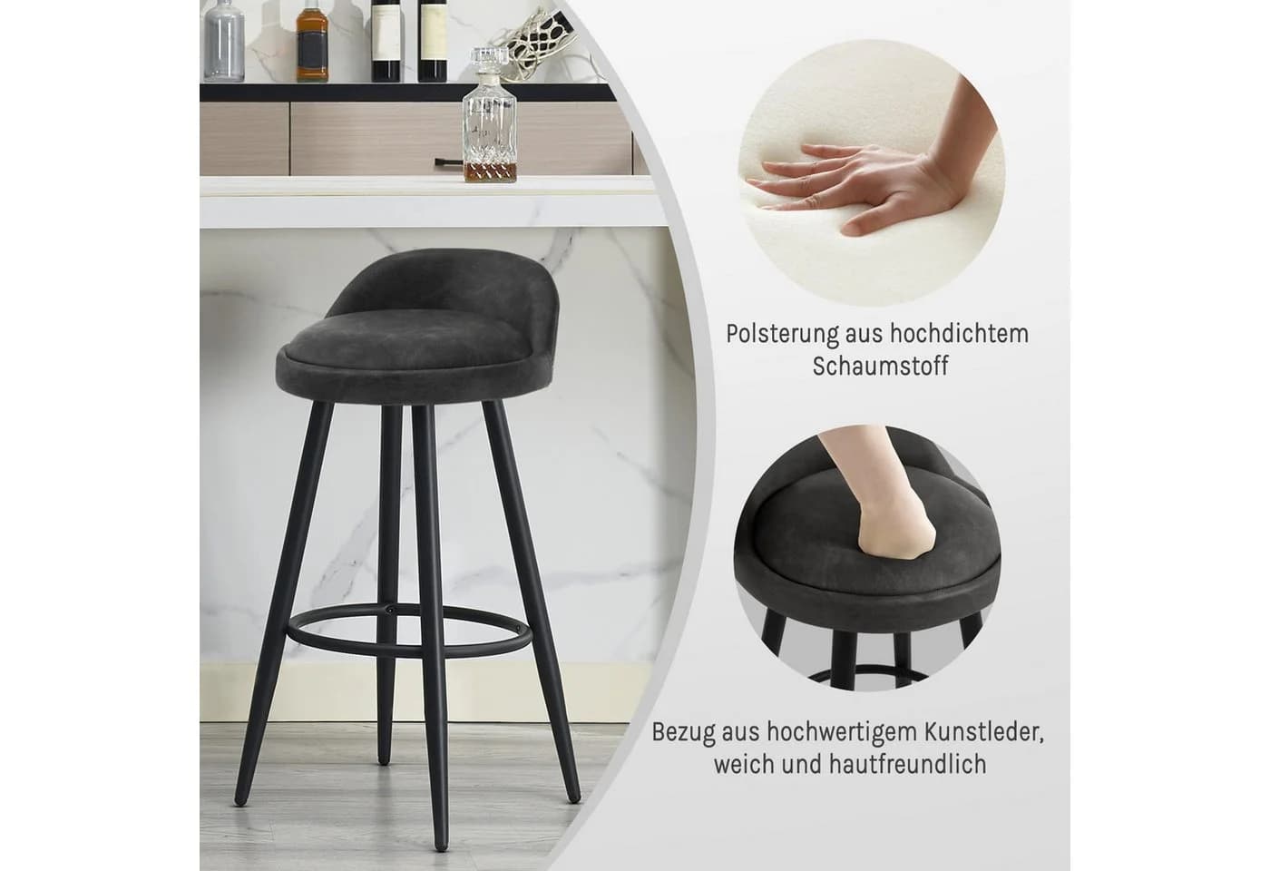 Woltu Barhocker 2er Set Anthrazit Kunstleder - Bild 5
