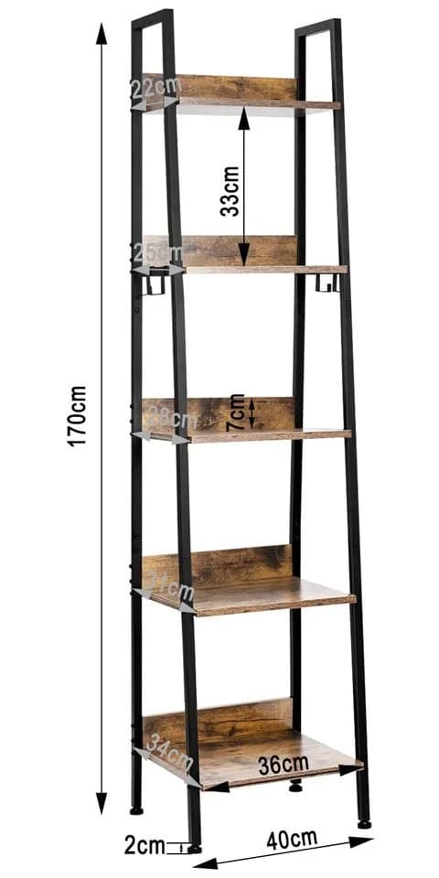 Woltu Standregal 5 Ebenen 4 Haken Industriestil MDF Metall - Bild 3