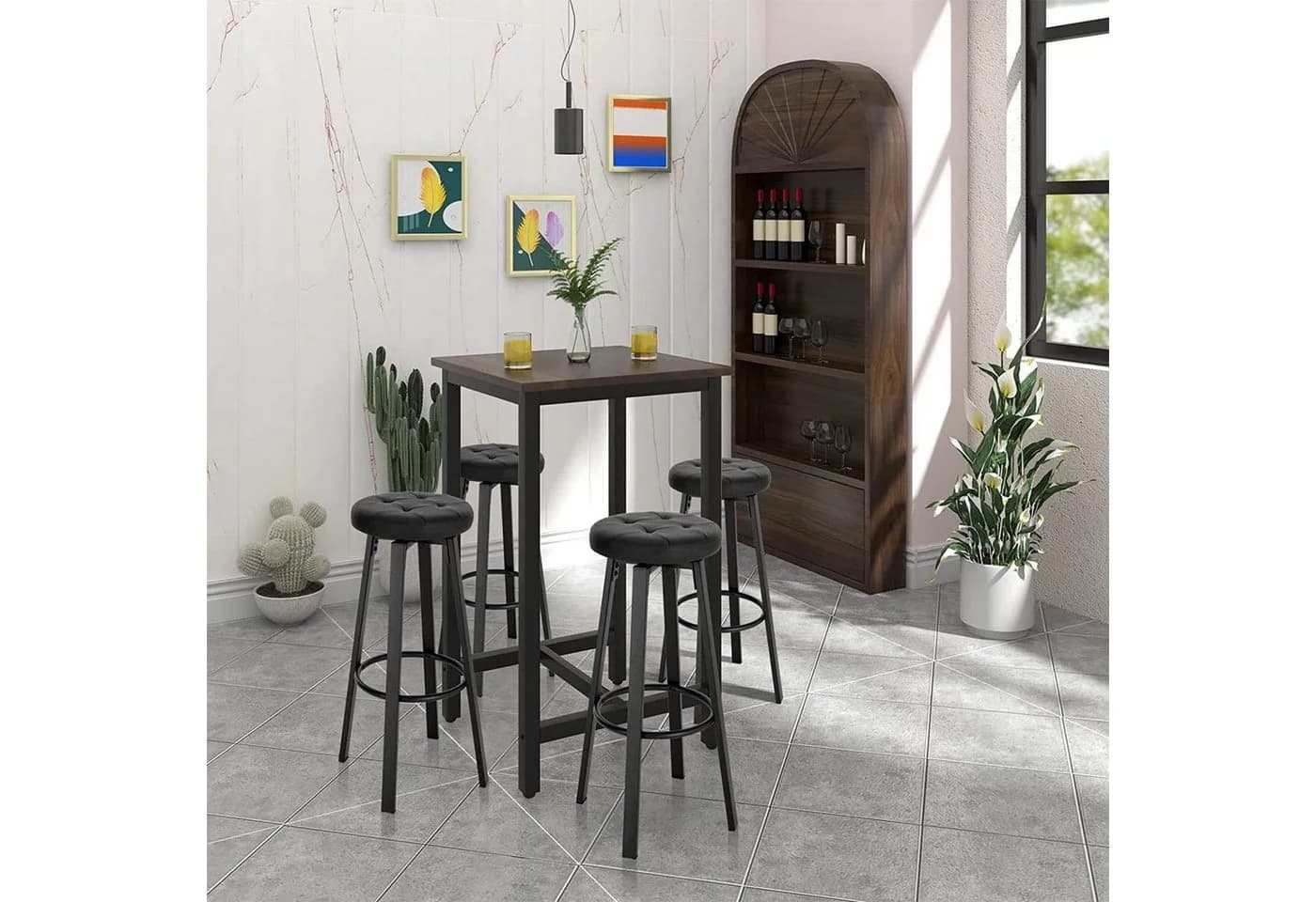 Woltu Barhocker 2er Set mit drehbarem Sitz 35,5 cm Kunstleder