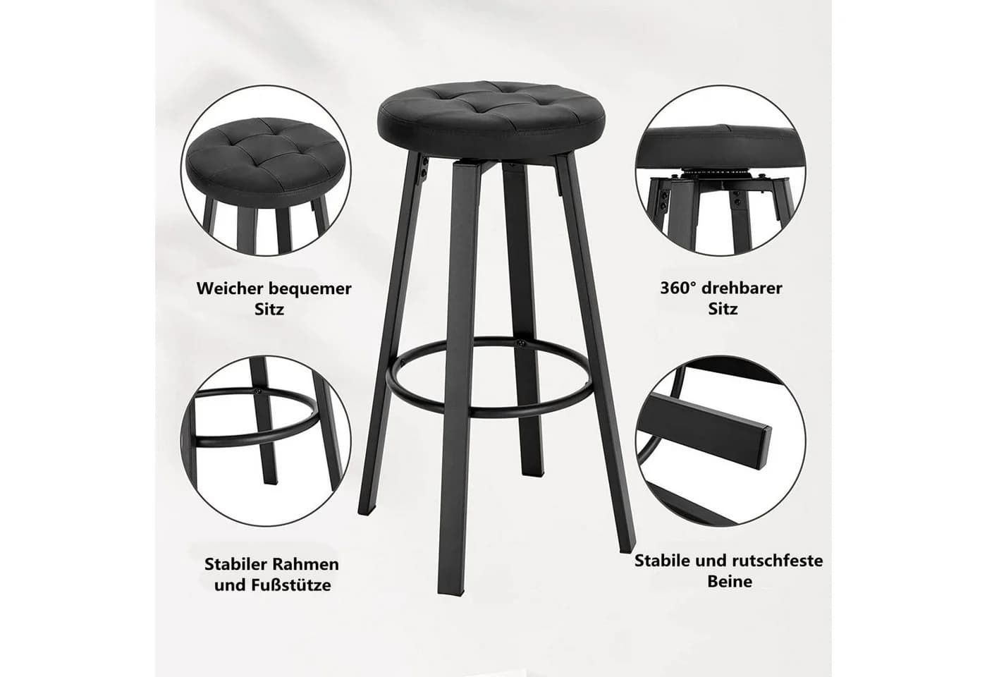 Woltu Barhocker 2er Set mit drehbarem Sitz 35,5 cm Kunstleder - Bild 4