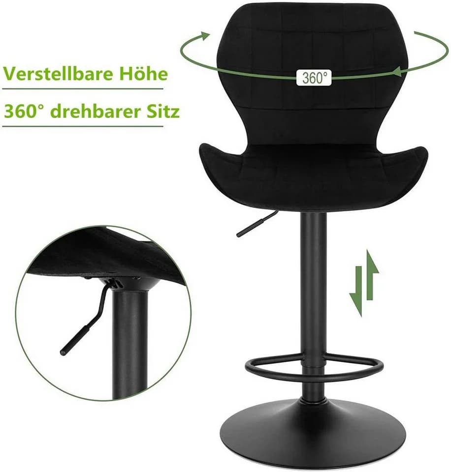 Woltu Barhocker 1 St. Höhenverstellbarer Barstuhl aus Samt Metall - Bild 5