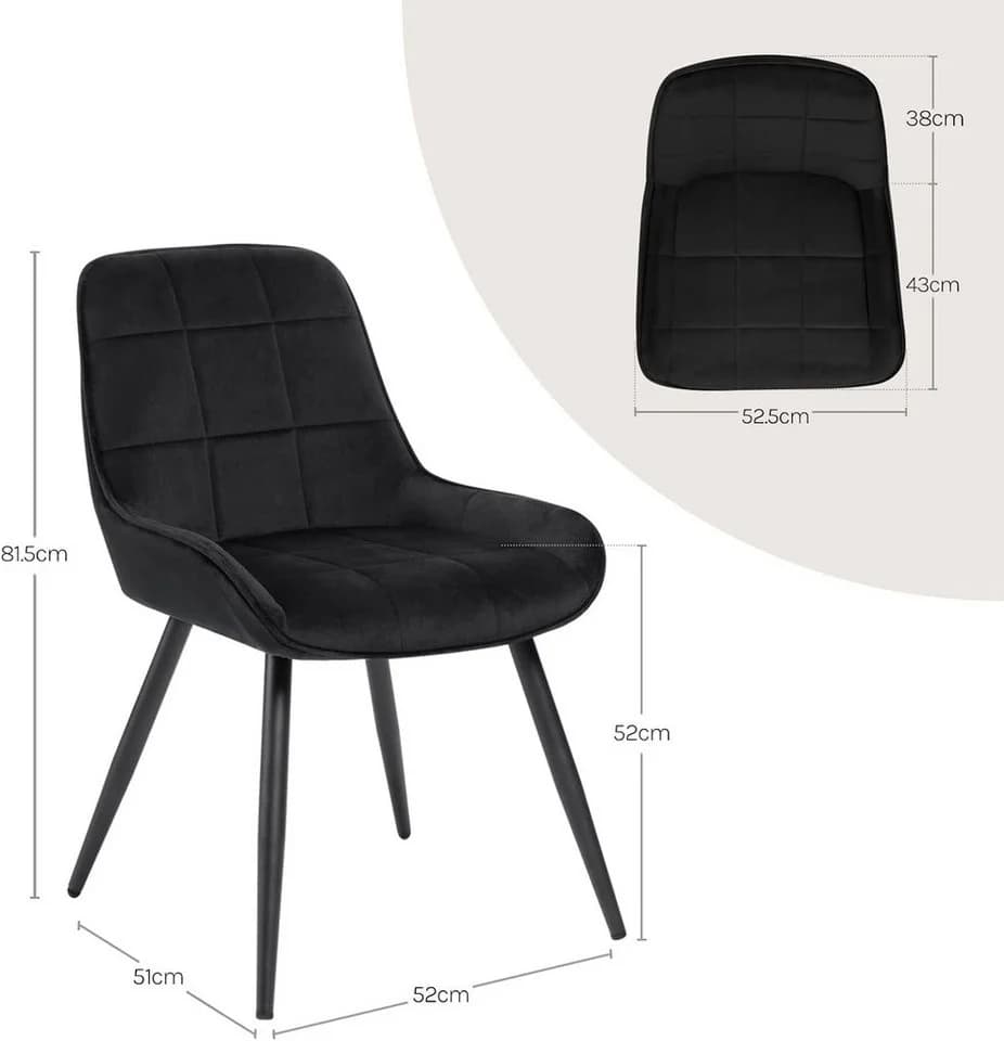 Woltu Esszimmerstuhl 2er Set Schwarz Samt Polsterstuhl mit Rückenlehne - Bild 3