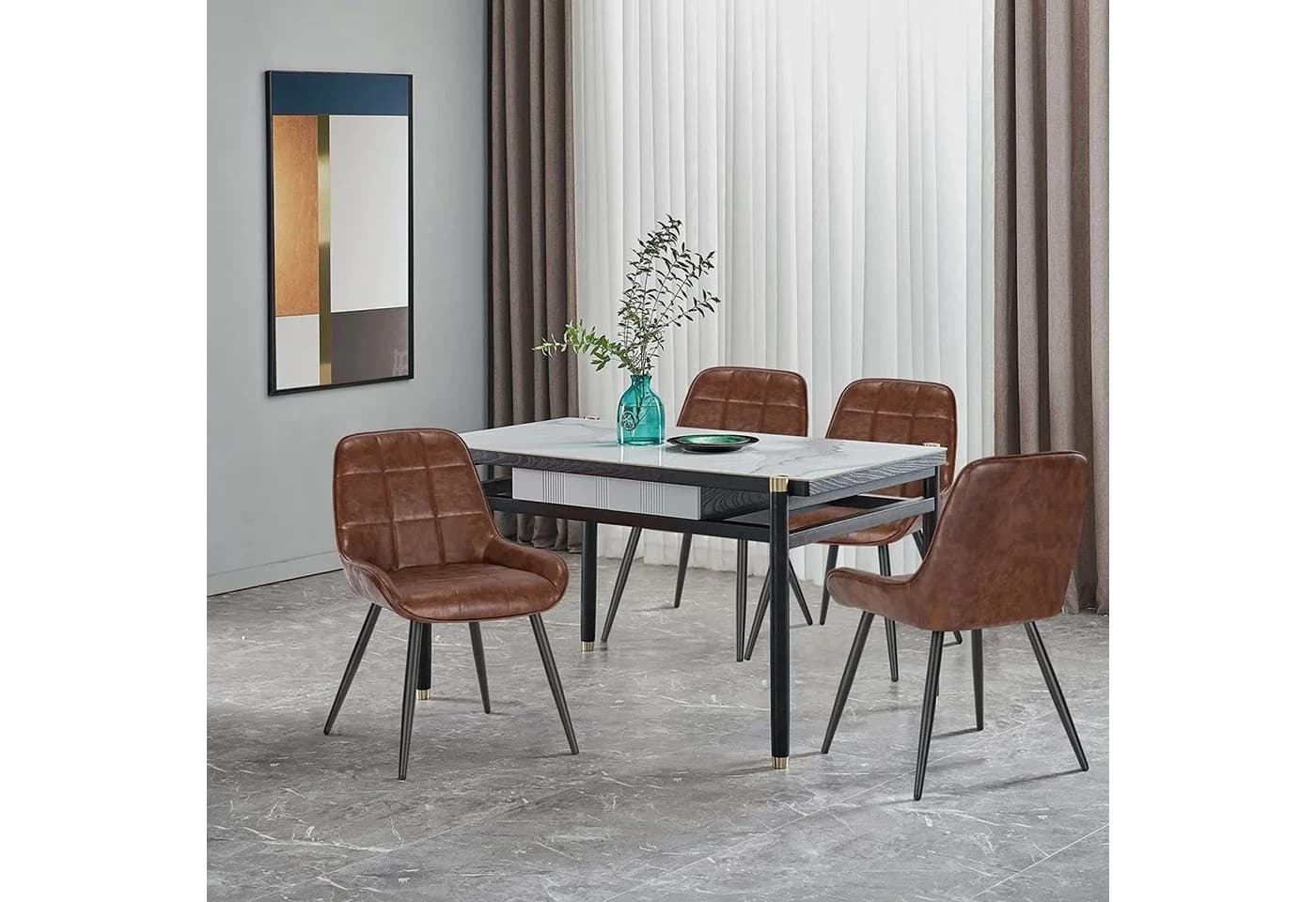 Woltu Esszimmerstuhl 2er Set Braun Kunstleder