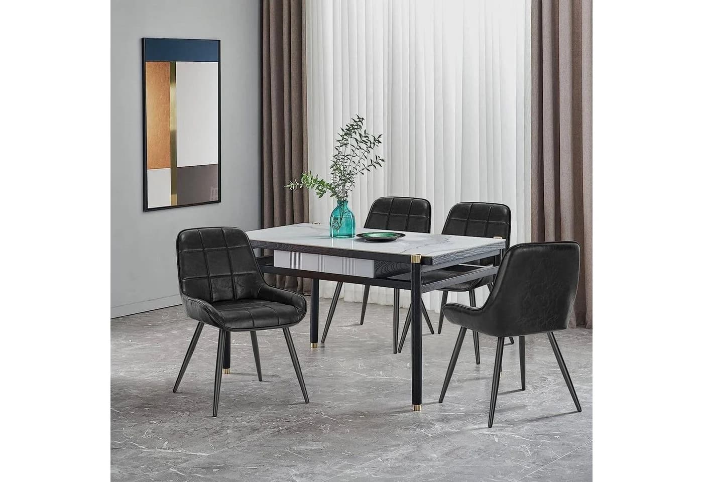 Woltu Esszimmerstuhl 2er Set Schwarz Kunstleder Samt