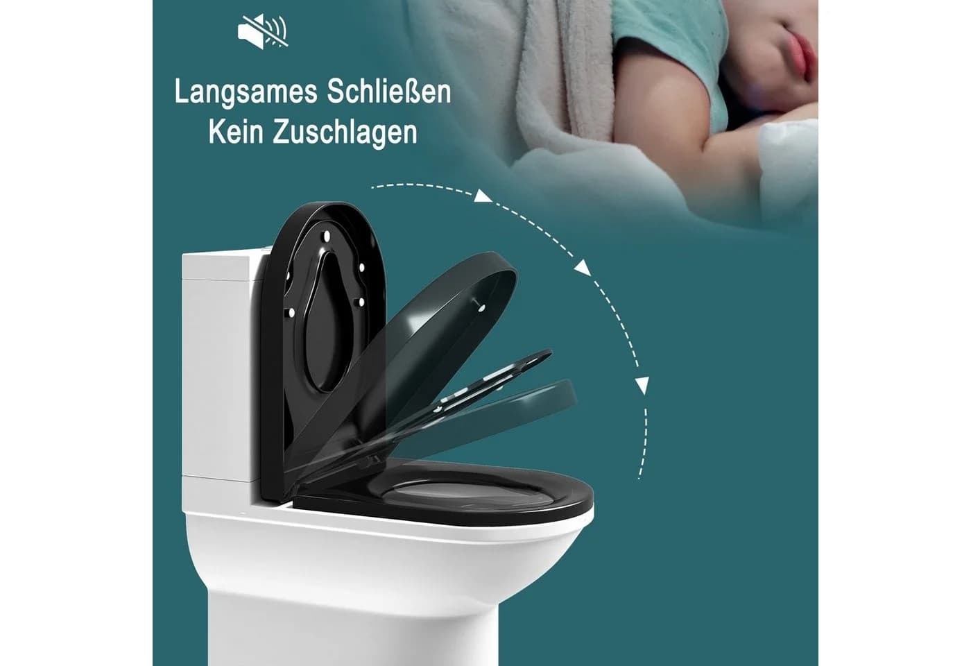 Woltu WC-Sitz mit Kindersitz & Absenkautomatik Weiß/Schwarz - Bild 4