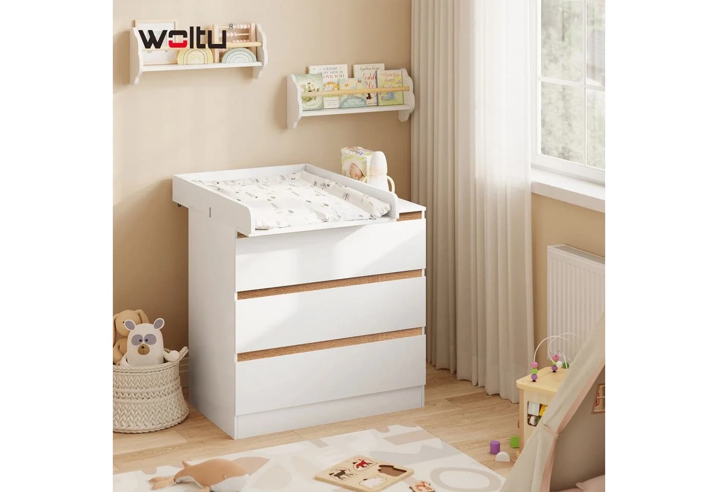 Woltu Wickelaufsatz Weiß MDF Wickelauflage für Kommoden