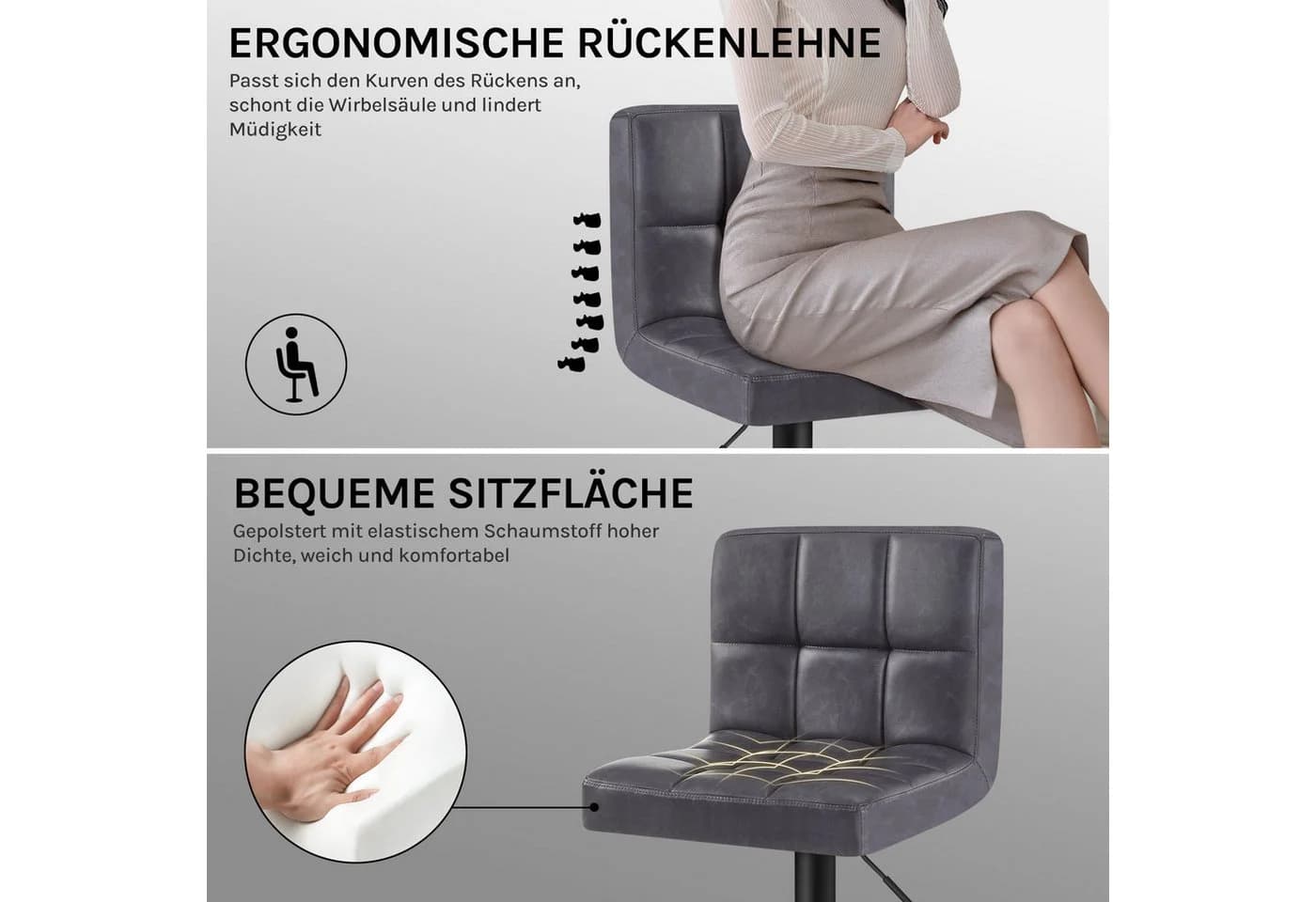 Woltu Barhocker Kunstleder Antiklederoptik höhenverstellbar drehbar - Bild 4