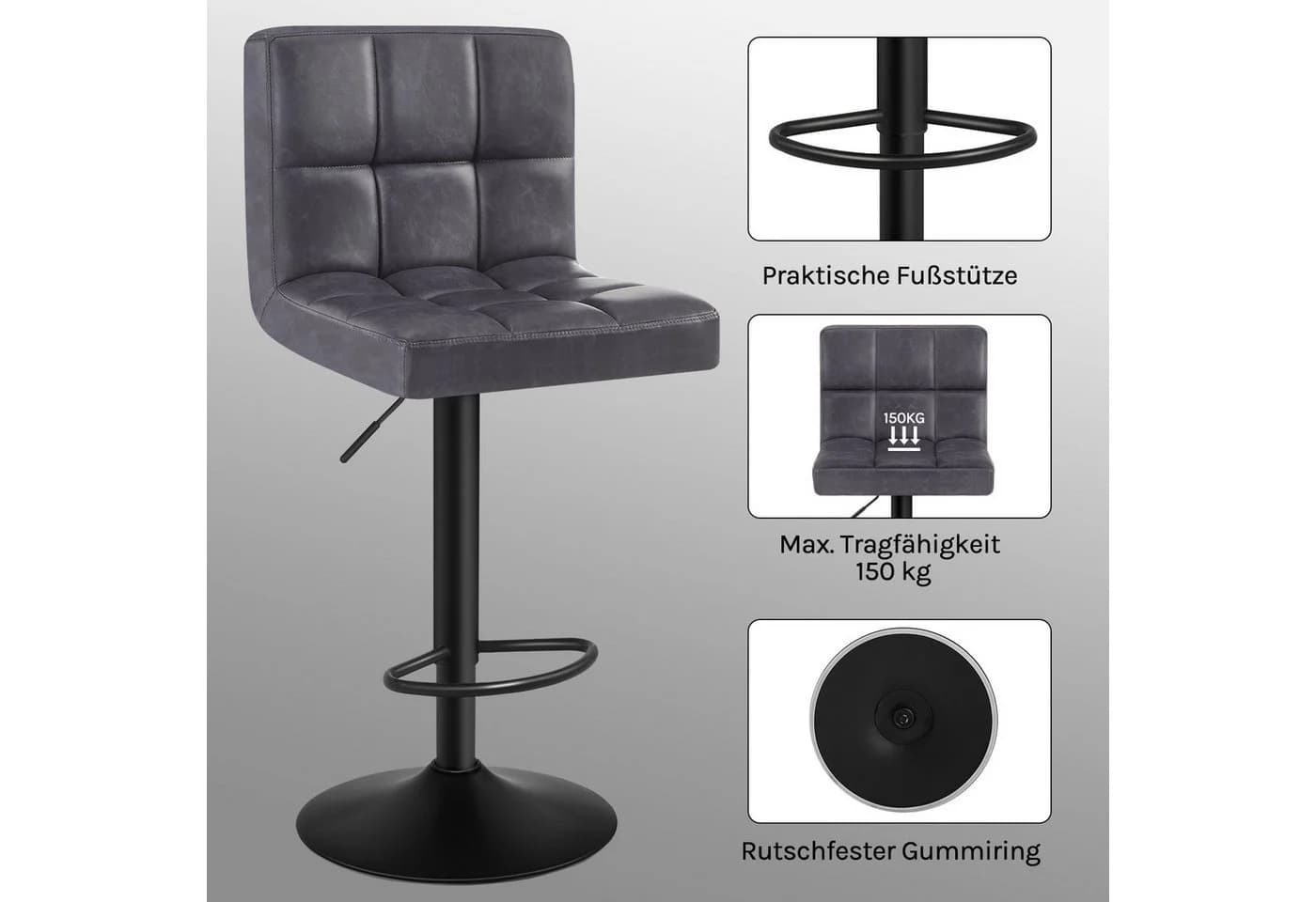 Woltu Barhocker Kunstleder Antiklederoptik höhenverstellbar drehbar - Bild 5