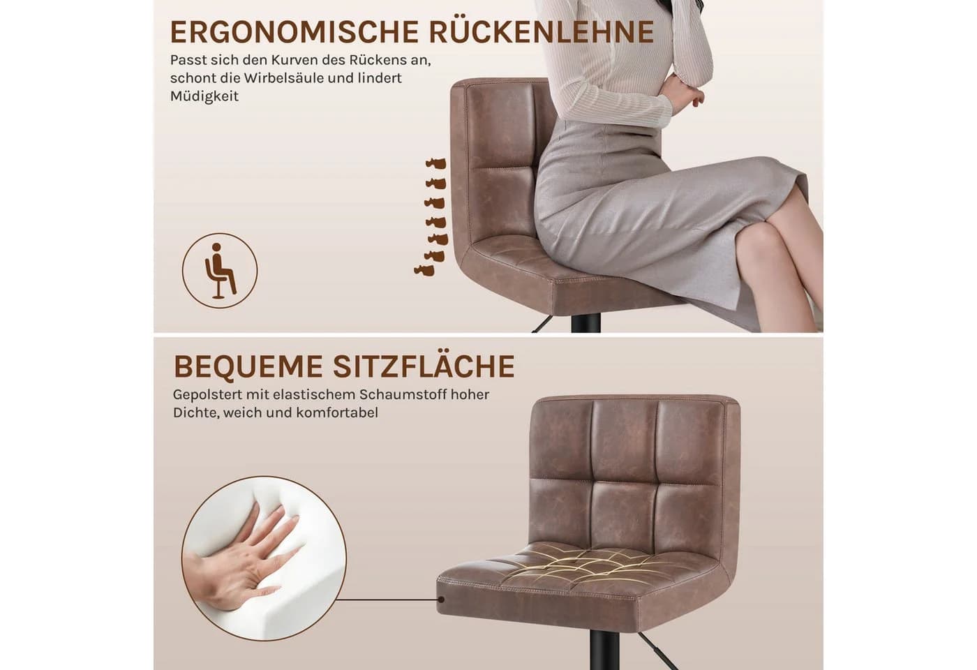 Woltu Barhocker Kunstleder Antiklederoptik höhenverstellbar drehbar - Bild 4