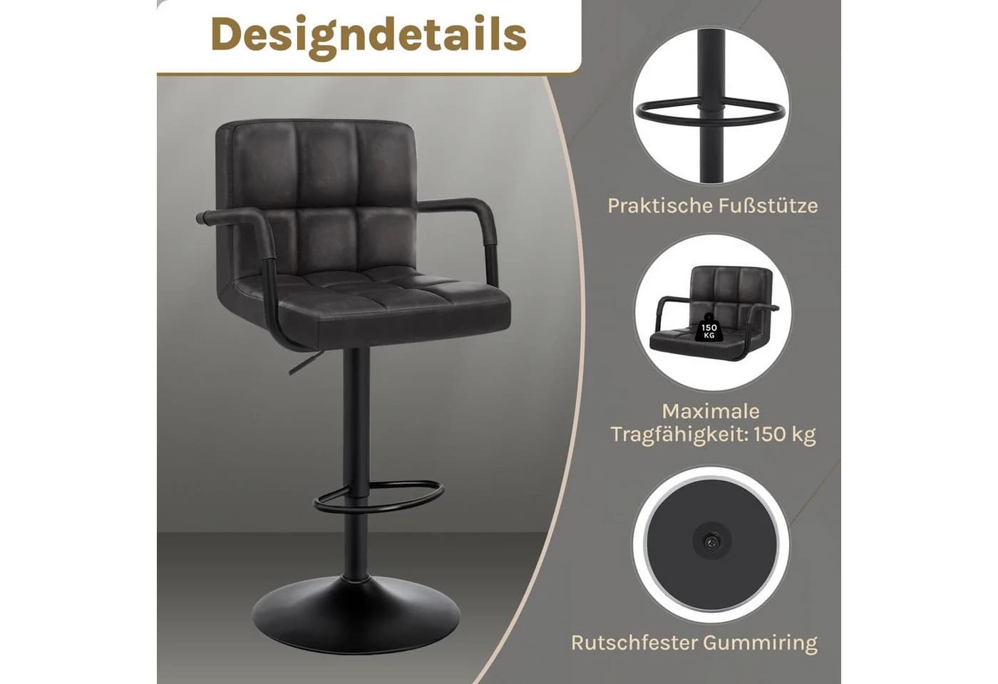 WOLTU Barhocker Kunstleder Höhenverstellbar Drehbar - Bild 5