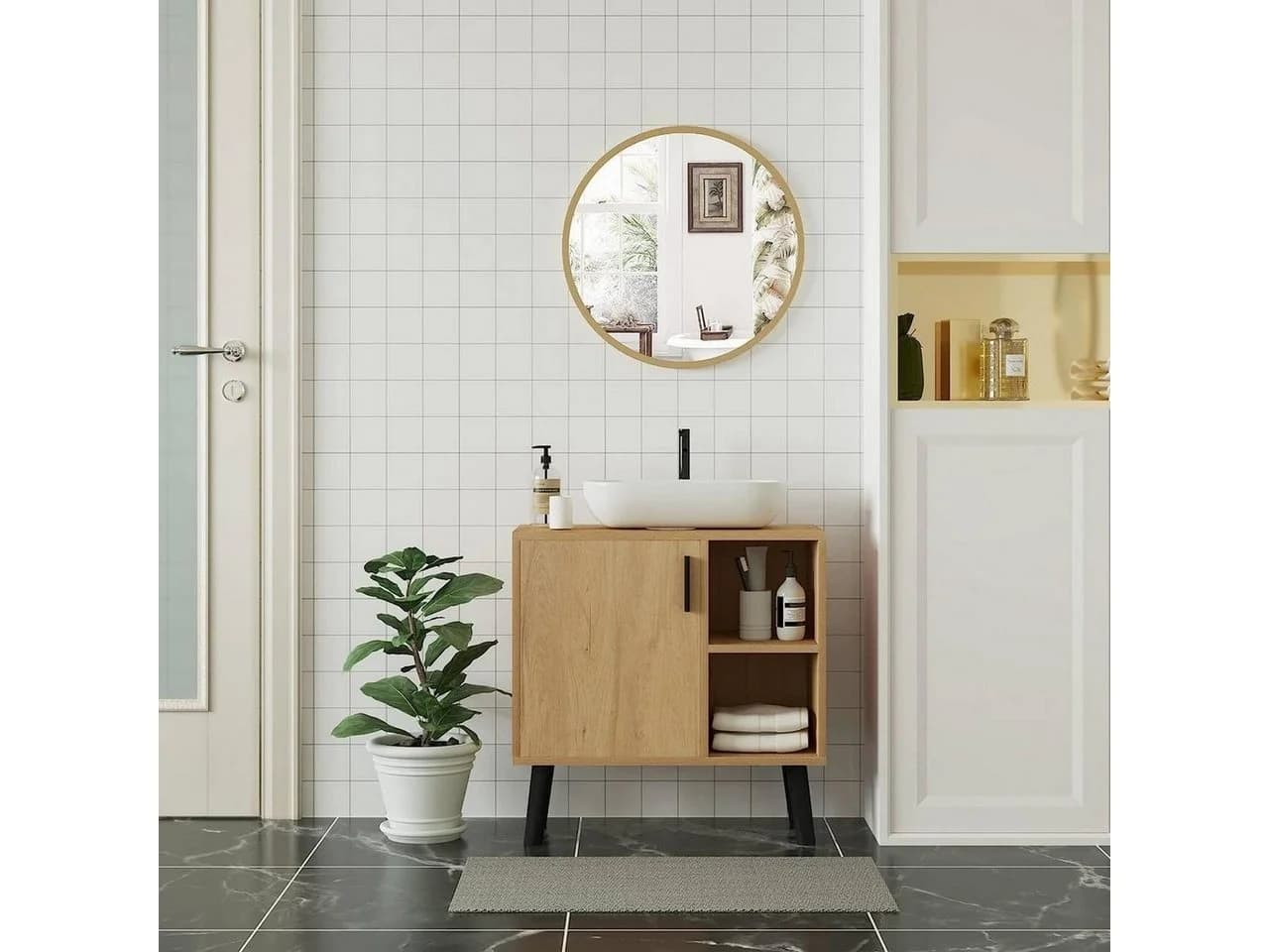 Woltu Runder Wandspiegel mit Goldrahmen Glas Metall