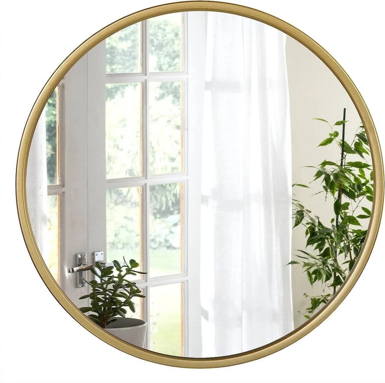Woltu Runder Wandspiegel mit Goldrahmen Glas Metall - Bild 2