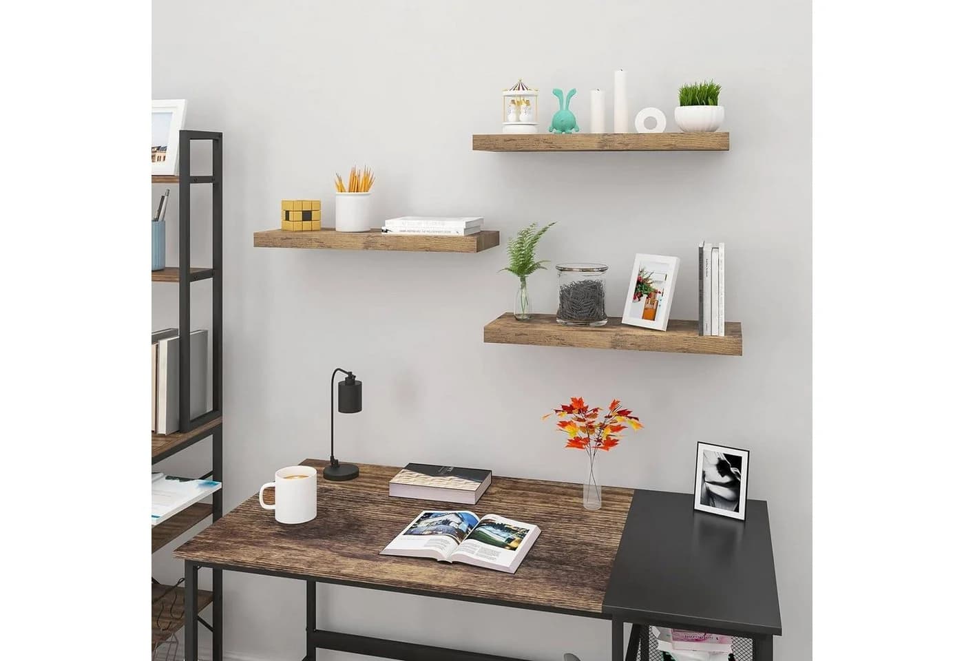 Woltu Wandregal Set 3-tlg. MDF Holz Braun Wandboard - Bild 4