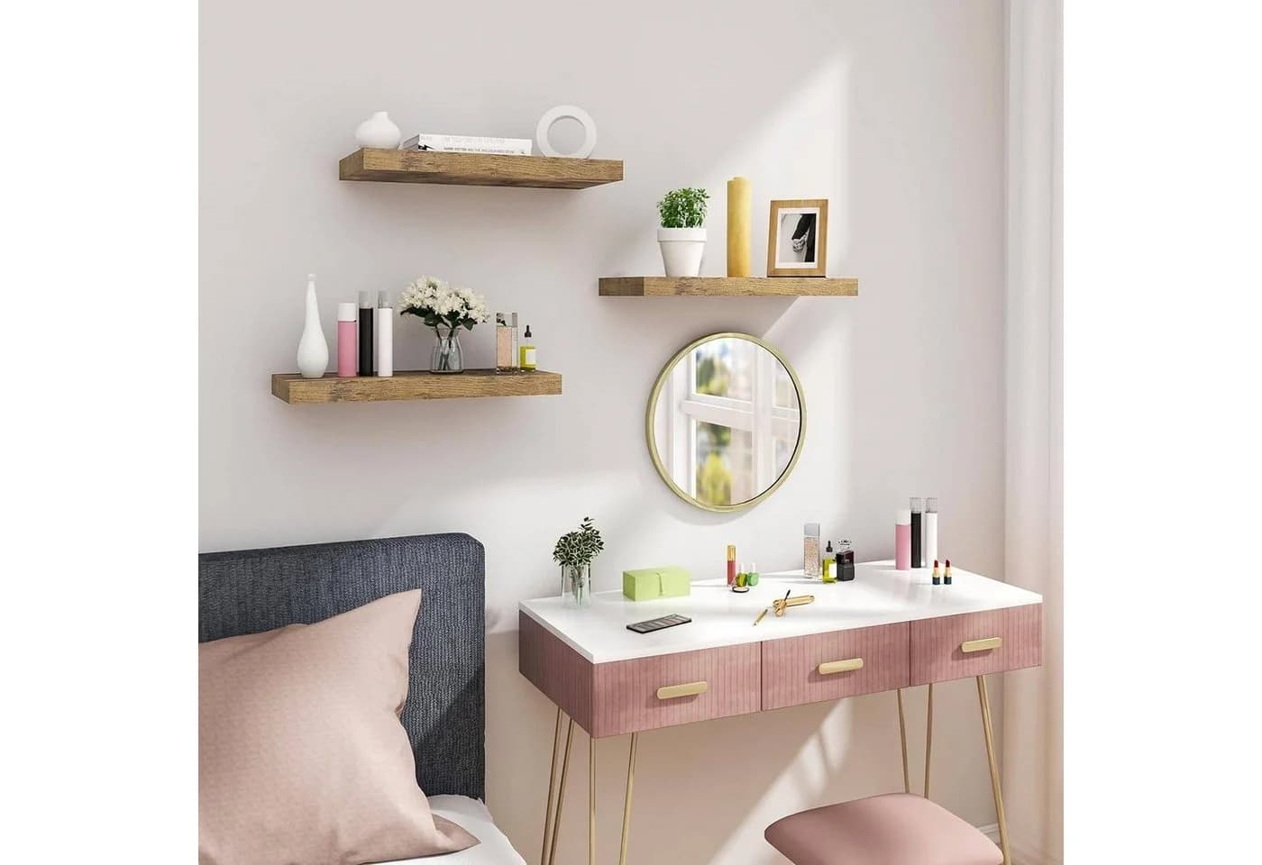 Woltu Wandregal Set 3-tlg. MDF Holz Braun Wandboard - Bild 5
