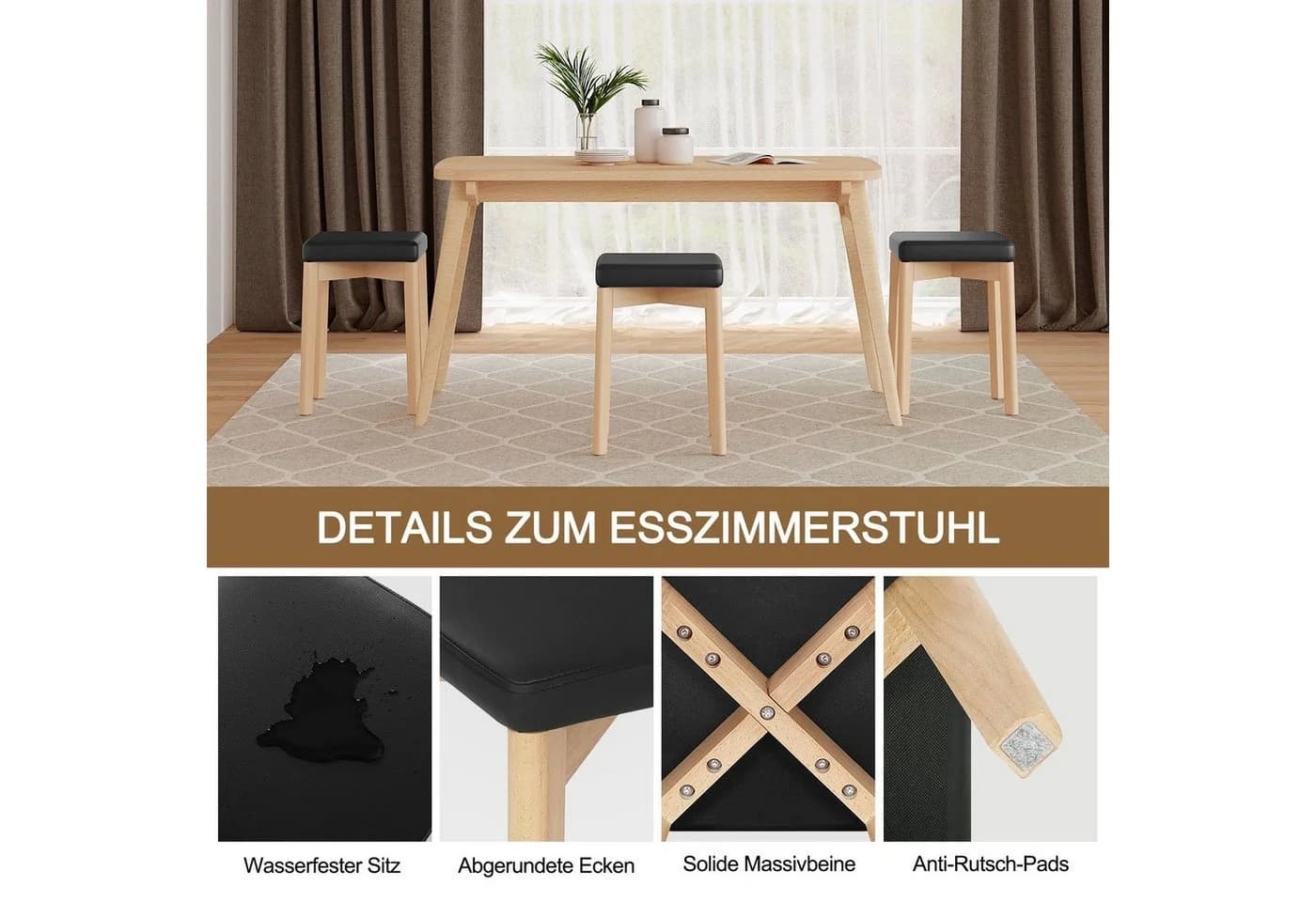 Woltu Esszimmerstuhl 2er Set Stapelbar Massivholz Schwarz - Bild 5