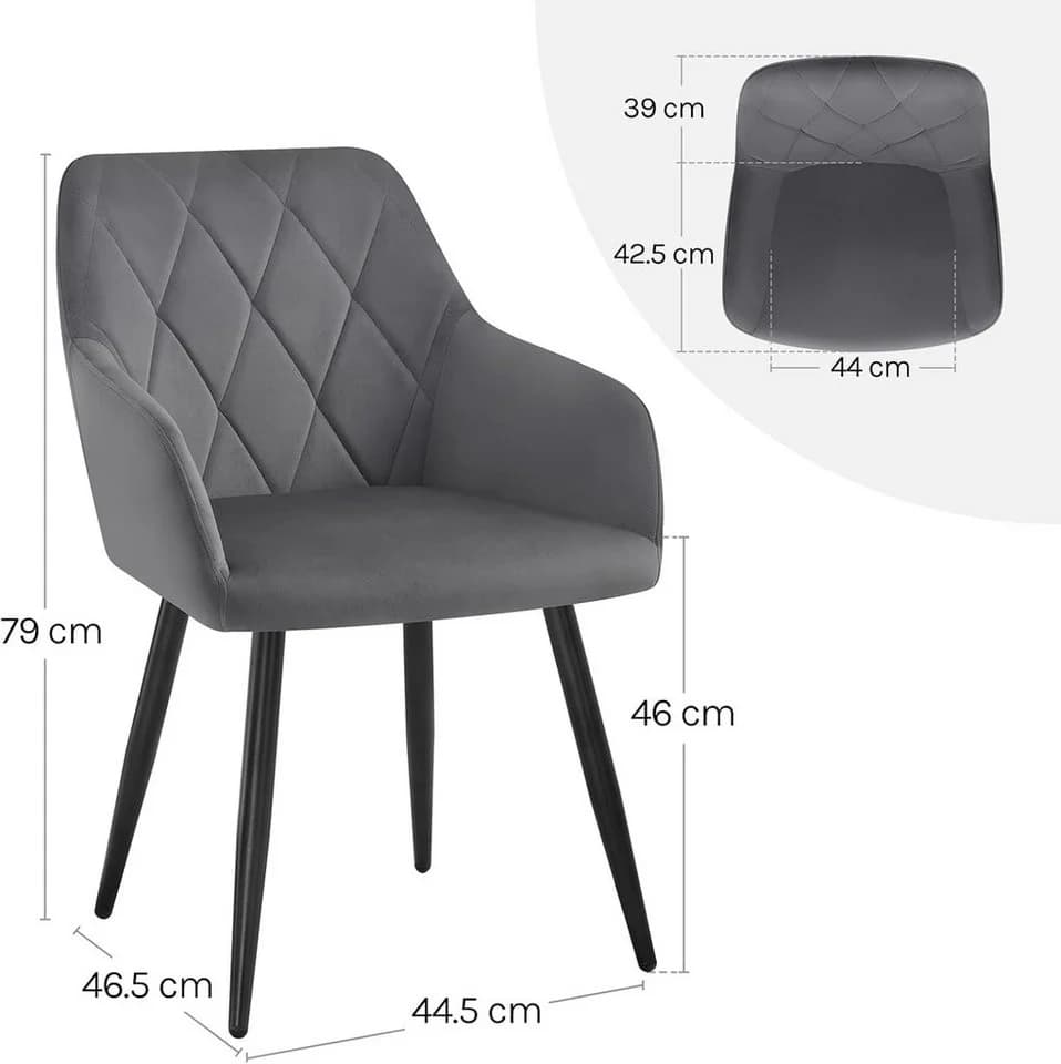 Woltu Esszimmerstuhl 2er Set Grau Schwarz Samt Metallbeine - Bild 3