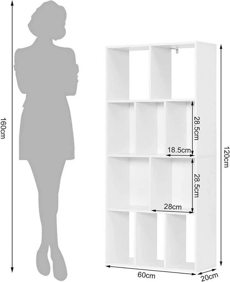 Woltu Bücherregal Weiß 10 Fächer 4 Ebenen Kippschutz - Bild 3