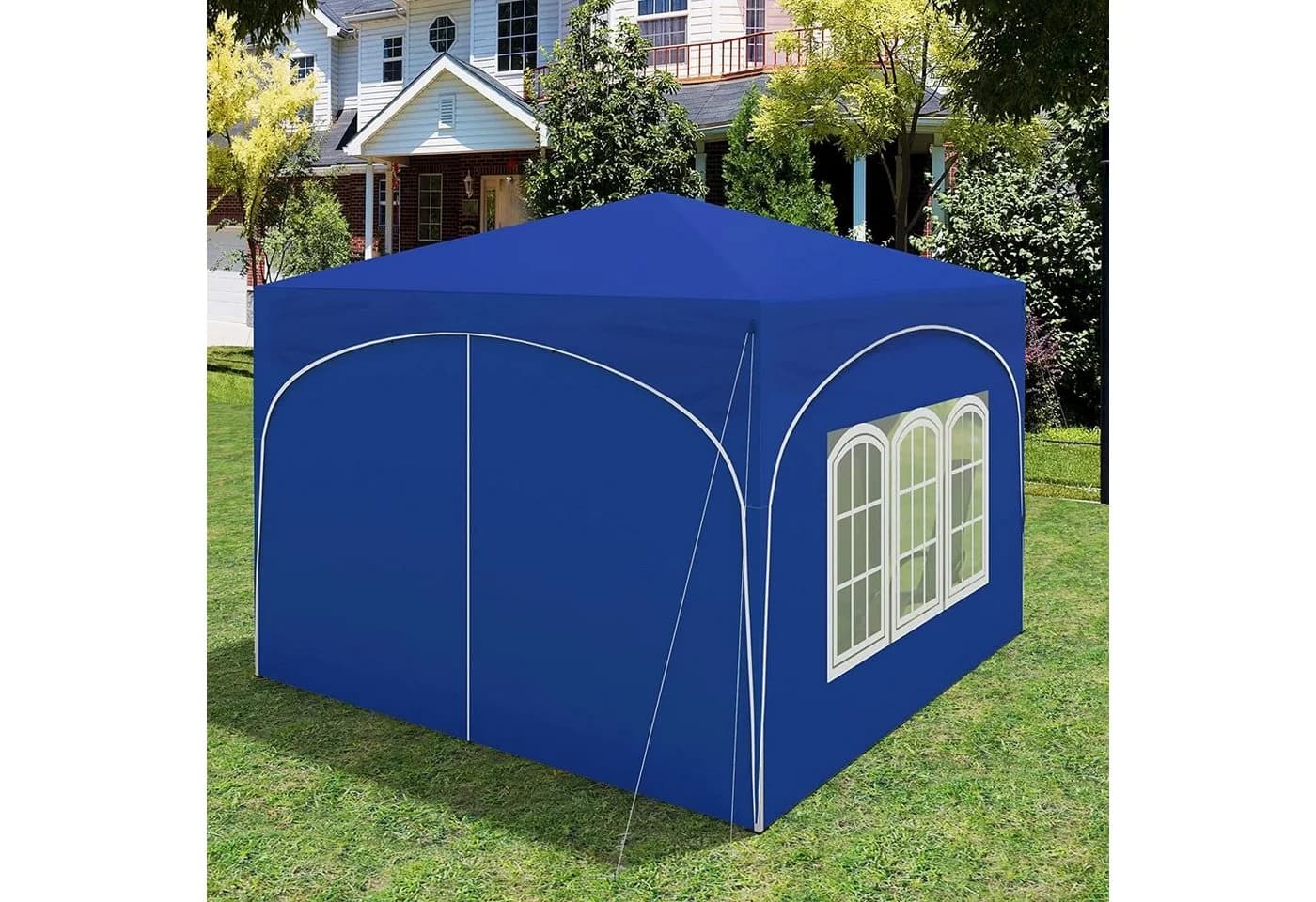 Woltu Faltpavillon 3x3m Blau/Grau höhenverstellbar mit Seitenwänden